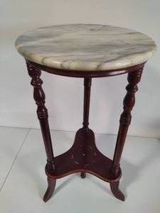 lot 92 image: Mahogany Wood Plant Stand wMarble Top