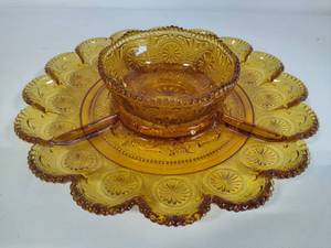 lot 125 image: Brockway Glass American Concord Amber Round Relish Dish & Dip Bowl