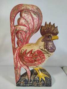 lot 129 image: Large Hand Carved Wood Folk Art Rooster