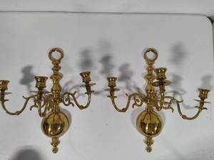 lot 179 image: Wall Hanging Brass Candelabras