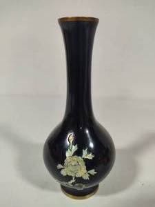 lot 186 image: Enameled Vase wMother of Pearl Floral Inlay