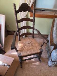lot 74 image: Vintage Wicker Bottom Wooden Rocking Chair