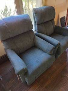lot 98 image: 2 Blue Rocking, Swivel Recliners