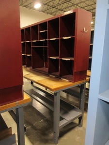 lot 565 image: U-LINE PACKING TABLES WITH WOODEN TOPS