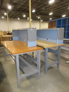 lot 571 image: U-LINEGLOBAL PACKING TABLES WITH HUTCH TOPS