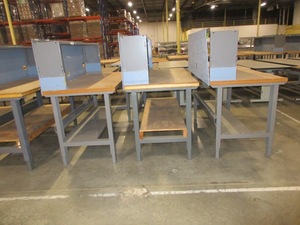 lot 573 image: U-LINE  GLOBAL PACKING TABLES WITH HUTCH TOPS