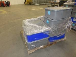 lot 446 image: LEWIS BINS BLUE AND GREY DIVIDER BOXES WITH LIDS