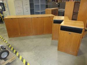 lot 609 image: NEVERS OAK CREDENZA AND CABINETS