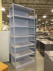 lot 612 image: TALL GRAY METAL WAREHOUSE SHELVING
