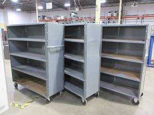 lot 328 image: HEAVY DUTY METAL ROLLING SHELVES