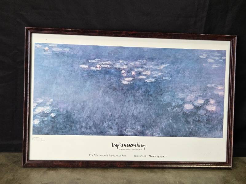lot 107 image: Framed Impressionism Poster Water Lilies by Claude Monet 15.5x24 in