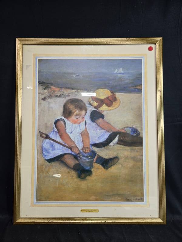 lot 131 image: Framed Mary Cassatt Print Children Playing on the Beach 29x23 Inches