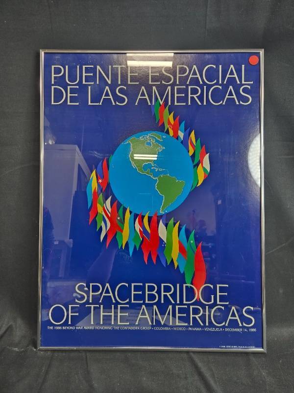 lot 149 image: Framed Spacebridge of the Americas Poster 24x18 Inch