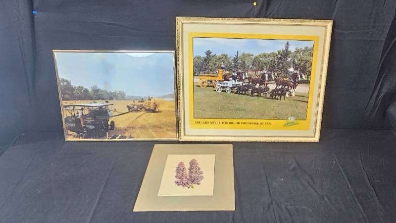 lot 167 image: Lot of Framed Farm and Floral Prints UFA Advertising and Lilacs Art