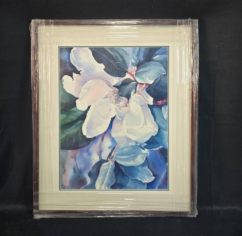 lot 17 image: Framed Floral Artwork by Vernon 27x32 Inches