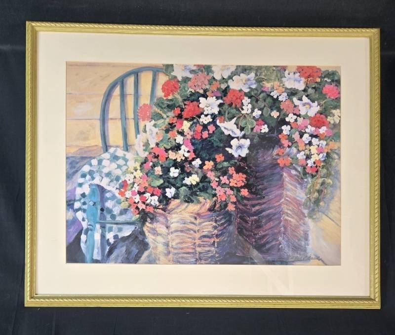 lot 37 image: Framed Floral Print by N. Brad Smith, 28x35 Inches