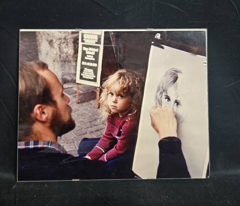 lot 61 image: 11x14 Art Print Photograph of Street Portrait Artist Drawing a Child