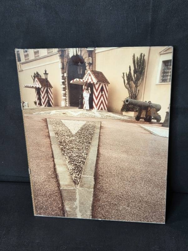 lot 65 image: VTG Framed Photograph of Palace Guards with Cannon 14x11 Inch