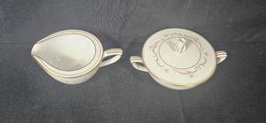 lot 45 image: Noritake Sherwin Fine China Covered Sugar Bowl and Creamer Set