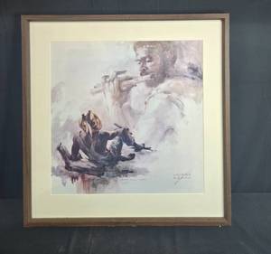 lot 76 image: Lenore Beran Signed Framed Print Flutist Dream 1441000, 29.5x29 inches