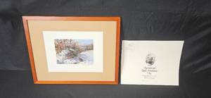lot 92 image: Owen J. Gromme Signed Bobwhite Winter Day 1983 Framed Print 36923900 with COA