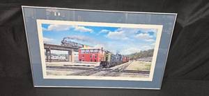 lot 93 image: Steel Dawn Framed Train Artwork 23x38 Inches