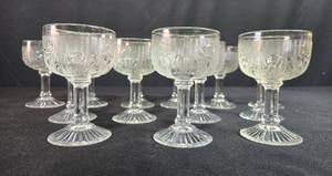 lot 101 image: Set of Vintage Depression Pressed Glass Cordial Goblets - Iris