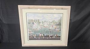 lot 111 image: Michel Delacroix Signed Framed Art Print with Nautical Scene 31x36 Inches