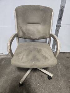 lot 125 image: Olive Green Fabric Office Chair with Distressed Off White Trim