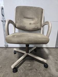 lot 126 image: Olive Green Fabric Office Chair with Distressed Off White Trim
