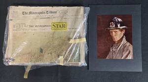 lot 154 image: Vintage Minneapolis Tribune Newspapers and Firefighter Photo Print