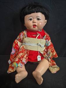 lot 155 image: Rare Antique Chinese Doll in Traditional Red Robe, 16 Inches Tall