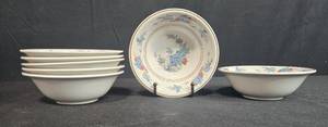 lot 164 image: Set of 7 Nikko Verstone BleuFleur 6.5 Soup Bowls Japan Blue Floral - display not inc