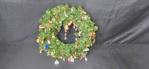 lot 182 image: Holiday Wreath Decorated with Hallmark Miniature Ornaments
