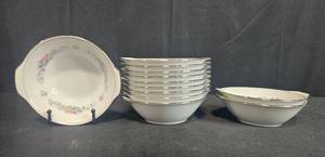 lot 186 image: Set of 12 Noritake Cynthia 6666 Japan Floral Rimmed Vegetable Bowls - display not inc