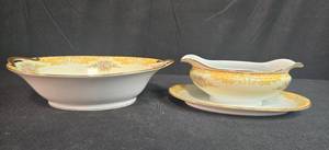 lot 206 image: Noritake Batista 9883 China Gravy Boat with Underplate and Serving Bowl