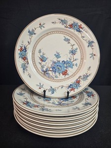 lot 208 image: Set of 7 Noritake Versatone Bleufleur Dinner Plates Japan Fine China - display not inc