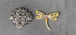 lot 227 image: Monet Dragonfly Brooch and Silver-Tone Filigree Brooch Set