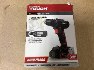 lot 405 image: Hyper Tough 20V Max Brushless Cordless Drill Driver with 1.5Ah Lithium-Ion Battery and Charger