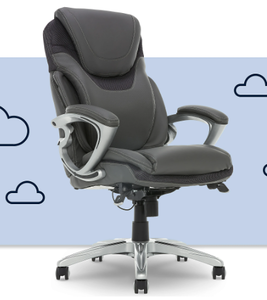 lot 64 image: Serta AIR Health & Wellness Ergonomic Bonded Leather High-Back Executive Office Chair, Light Gray
