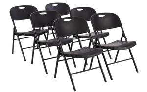 lot 77 image: Amazon Basics Sturdy Foldable Plastic Chair, Portable, 350-Pound Capacity, Black, 6-Pack