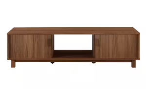 lot 78 image: Walker Edison Furniture Company 58 in. Mid-Century Modern Mocha Wood TV Stand with 2 Reeded Doors (Max TV Size 65 in.)
