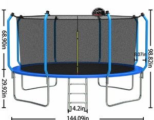 lot 79 image: Mersco 12FT Heavy Duty Trampoline with Enclosure Net & Swing Set Outdoor Big Trampoline for Backyard,Kids Trampoline with Basketball Hoop,1320LBS Capacity