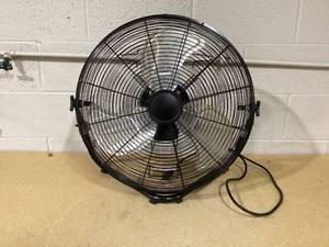 lot 309 image: Mainstays 20 3-Speed High Velocity Tiltable Black Steel Floor Fan