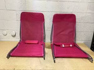 lot 430 image: LOT OF 2 Outsunny Foldable Outdoor Chaise Lounge Chair, 5-Level Reclining Camping Tanning Chair with Breathable Mesh Fabric and Headrest, Pink