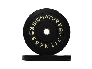 lot 88 image: Signature Fitness 2 Olympic Bumper Plate Weight Plates with Steel Hub in Pairs or Sets - 100% Virgin Rubber SET OF 2
