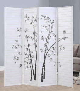 lot 229 image: Roundhill Bamboo Print 4-Panel Framed Room ScreenDivider, white