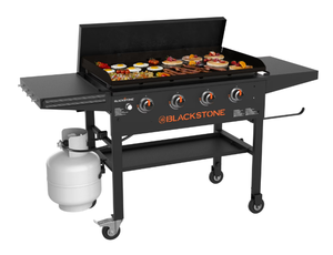 lot 237 image: Blackstone 4-Burner 36 Griddle Cooking Station with Hard Cover and Folding Shelves