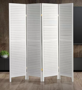 lot 238 image: White 6 ft. Tall Wooden Louvered 4-Panel Room Divider