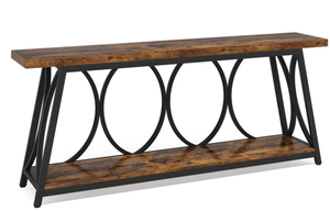 lot 247 image: 2-Tier Console Table, 70.9 Industrial Sofa Table Behind Couch with Shelves